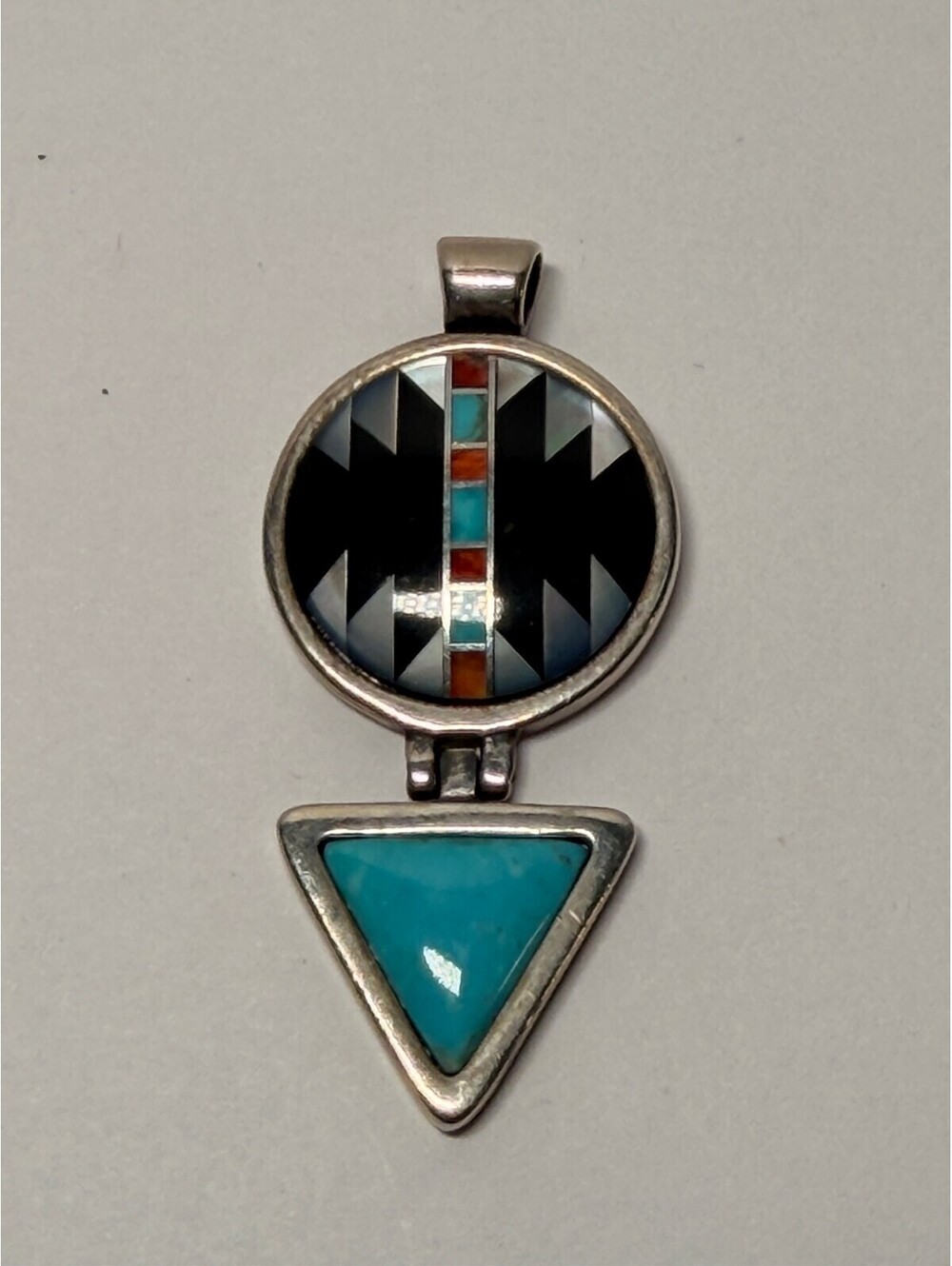 Sterling Carolyn Pollack Relios Native American Style Pendant Turquoise and Onyx